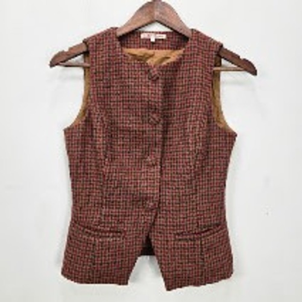 Bailey Rose Vest S Brown Wool Blend Plaid Houndstooth Academia Grandpa Old Money